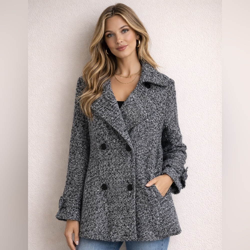 Free People Women's Black & Gray Tweed  Cotton and Wool Jacket